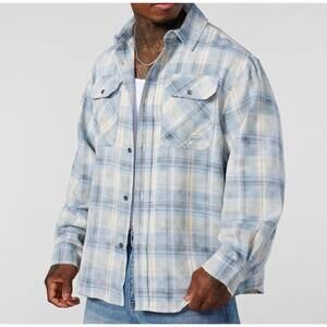 Youngla Americans Flannel Shirt- 8091 Off White Light Blue - Oversize Pump Sz XL